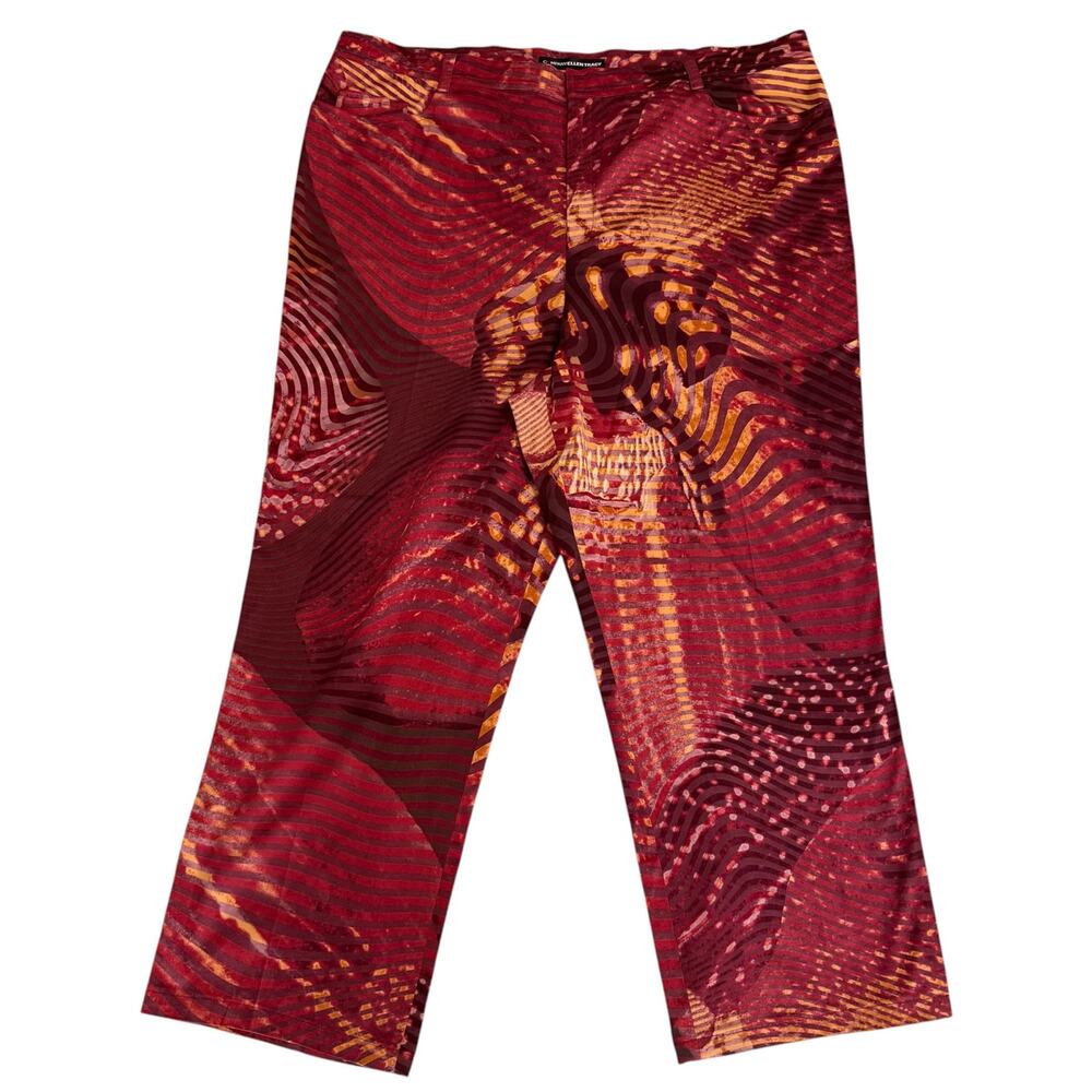 Vintage Company Ellen Tracy Pants Allover Print Y2K Style Red Orange Size 20